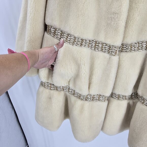 Vtg Teddy Bear Cream Superwashed Pure Wool Lined Coat 1950s/60s Medium Italy - Picture 3 of 11